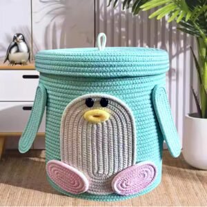 Durable and stylish penguin toy storage basket with lid for organized kids’ rooms