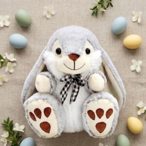 Grey Easter bunny plush toy with soft fluffy fabric and long ears – cute rabbit stuffed animal for kids and Easter gifts
